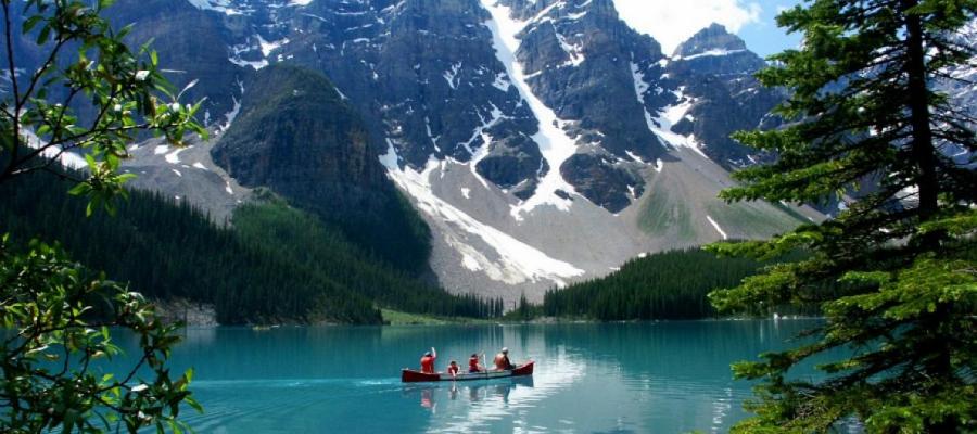 Canoe on lake in Canada