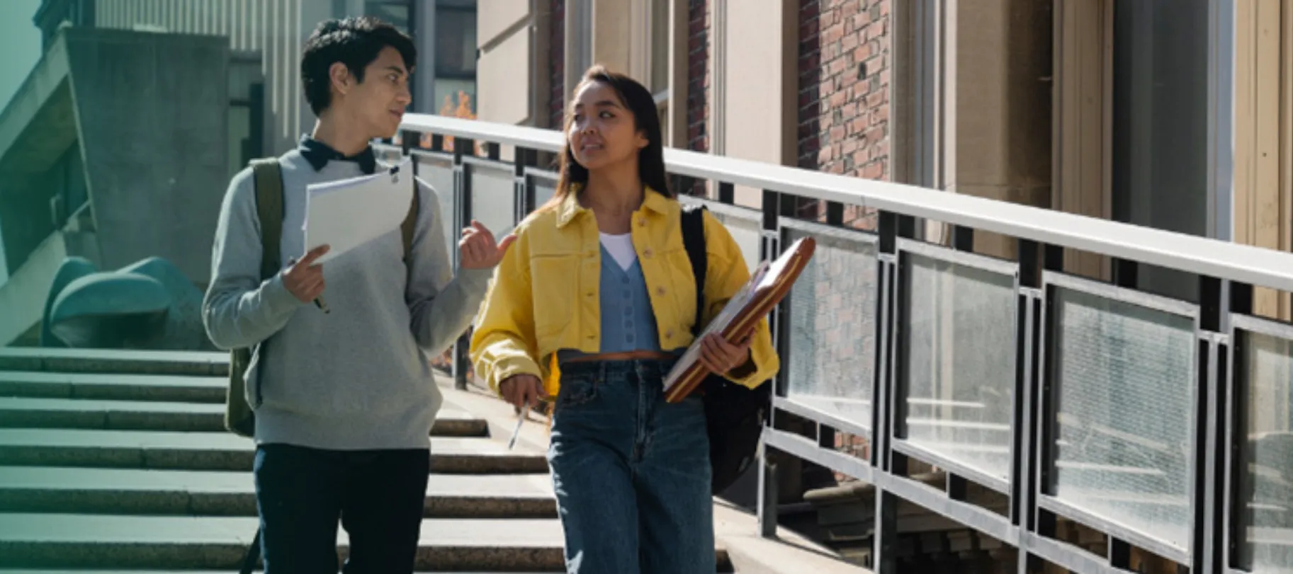students talking on stairs