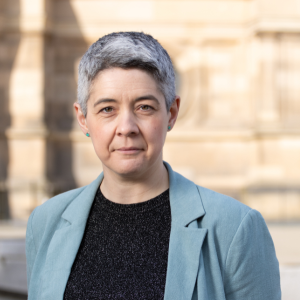 Jen Todd standing outside of McEwen Hall