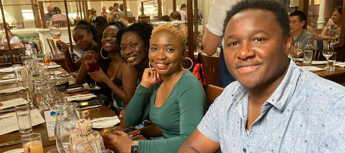 African students out socialising having dinner