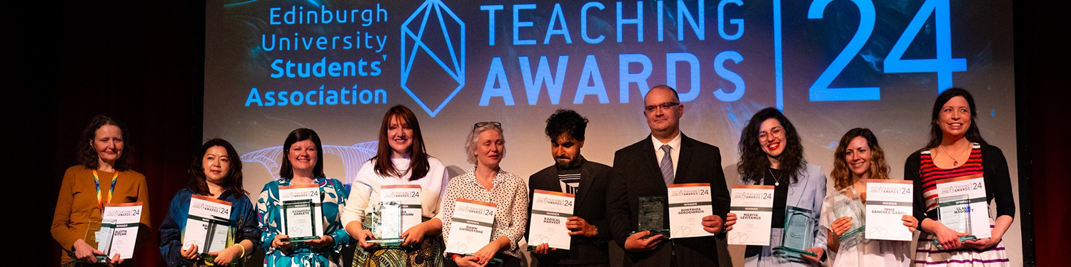 Winners of the EUSA teaching awards holding their certificates on stage