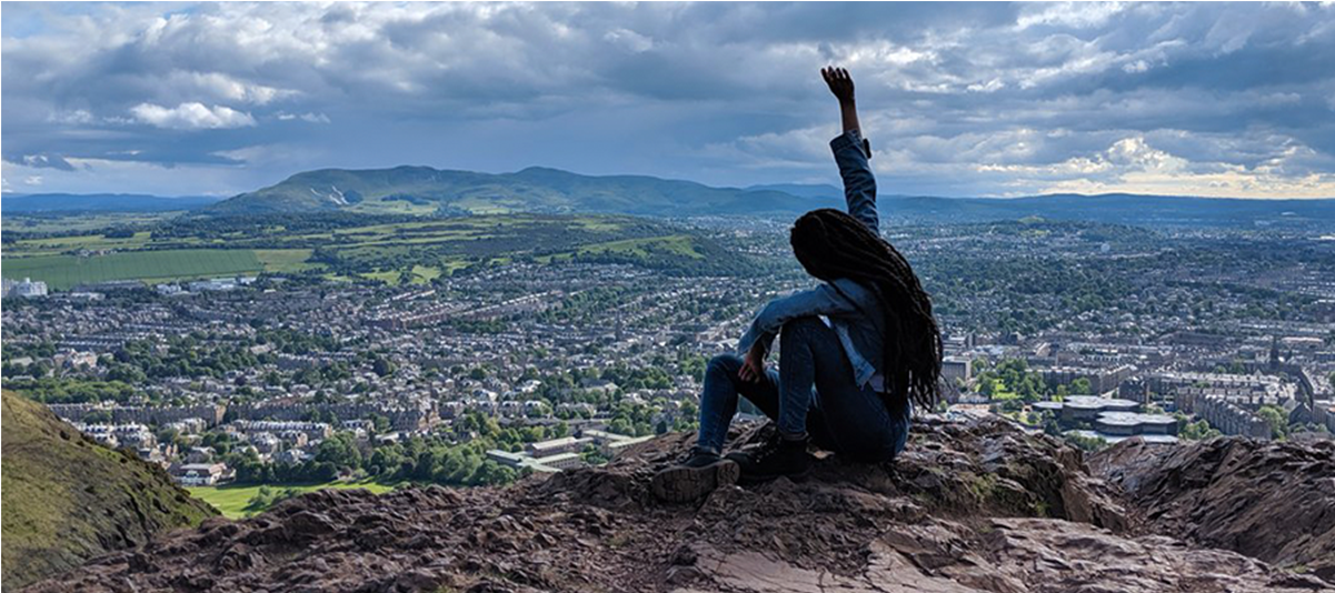 African student enjoying the view of Edinburgh