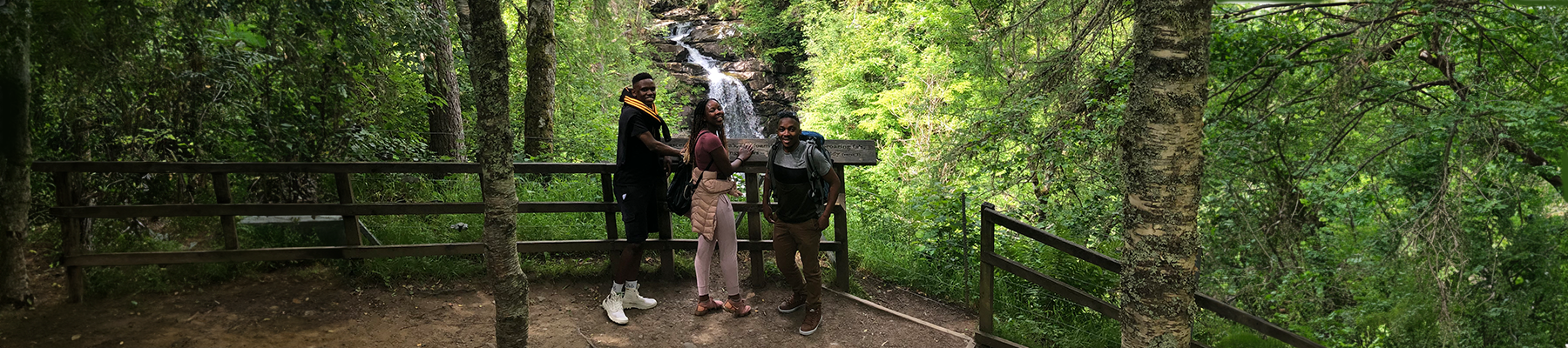 Three Scholars Network students in the forest